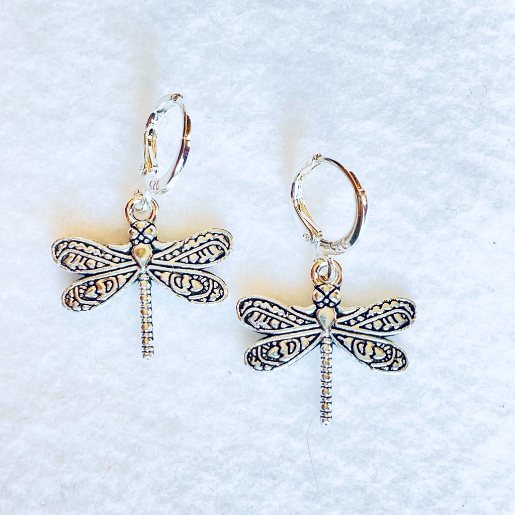 Dragonfly Earrings Sterling Silver Hoops Dangle Y2k Minimalist 14$